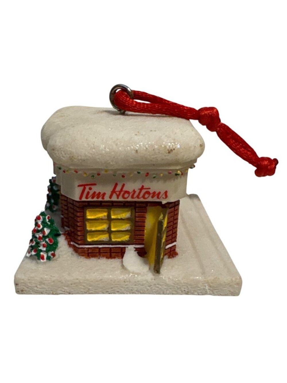 Tim Hortons Christmas Ornament Store Snowy Building Canada Coffee 2" x 1.5"